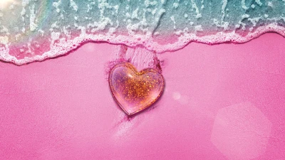 Cute glitter heart on the pink beach theme for Facebook