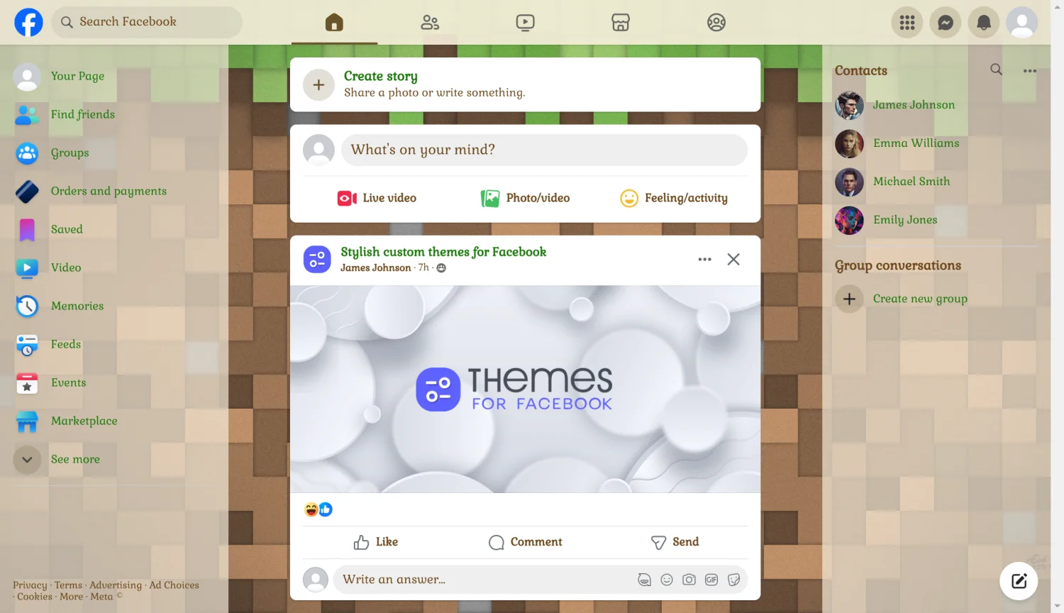 Minecraft Game block pattern background theme for facebook light mode