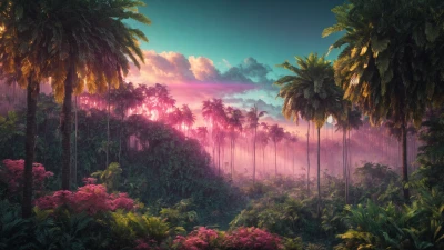 Sunset in the tropical forest theme for Facebook