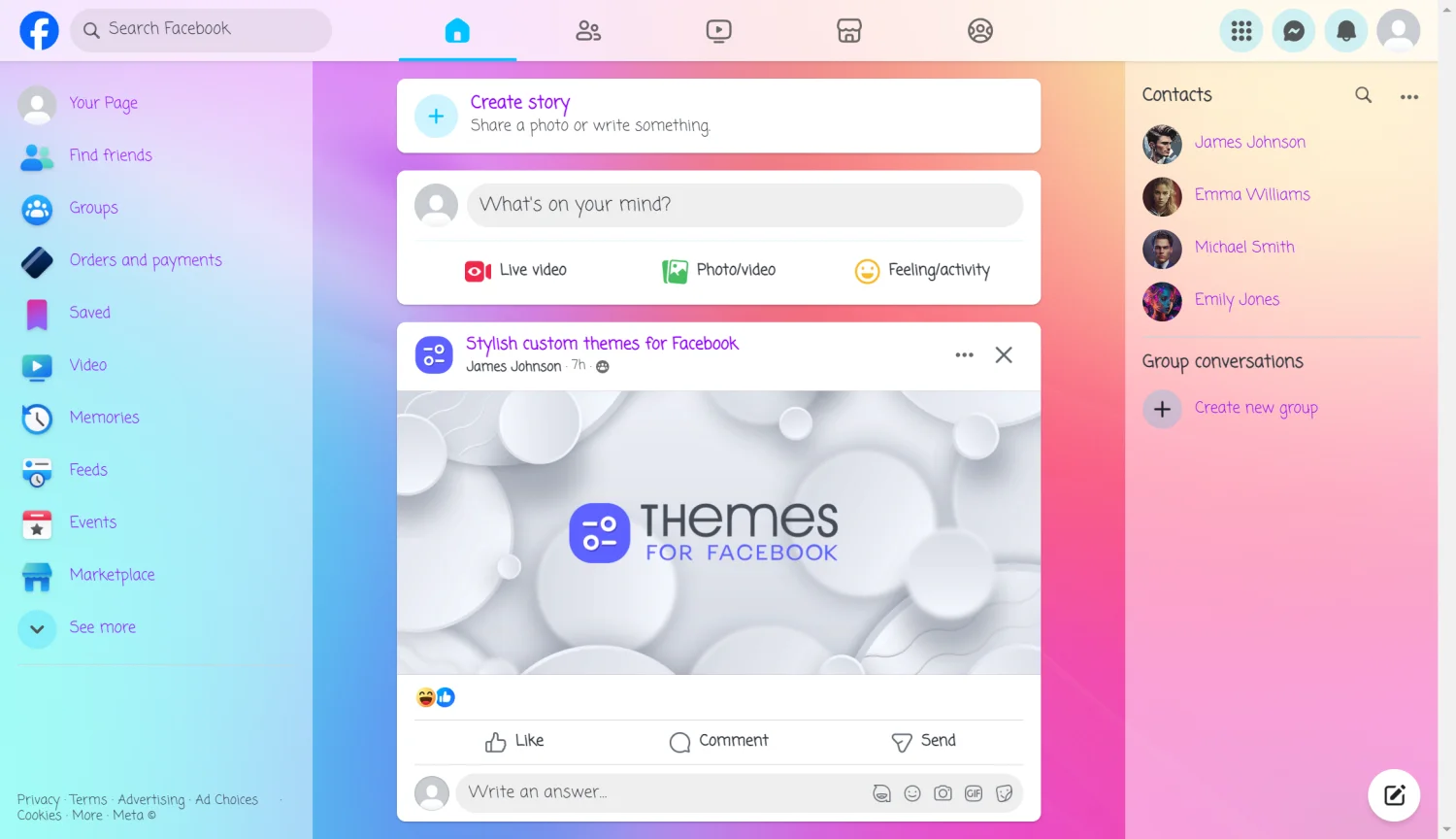 Abstract colorful gradient theme for facebook light mode