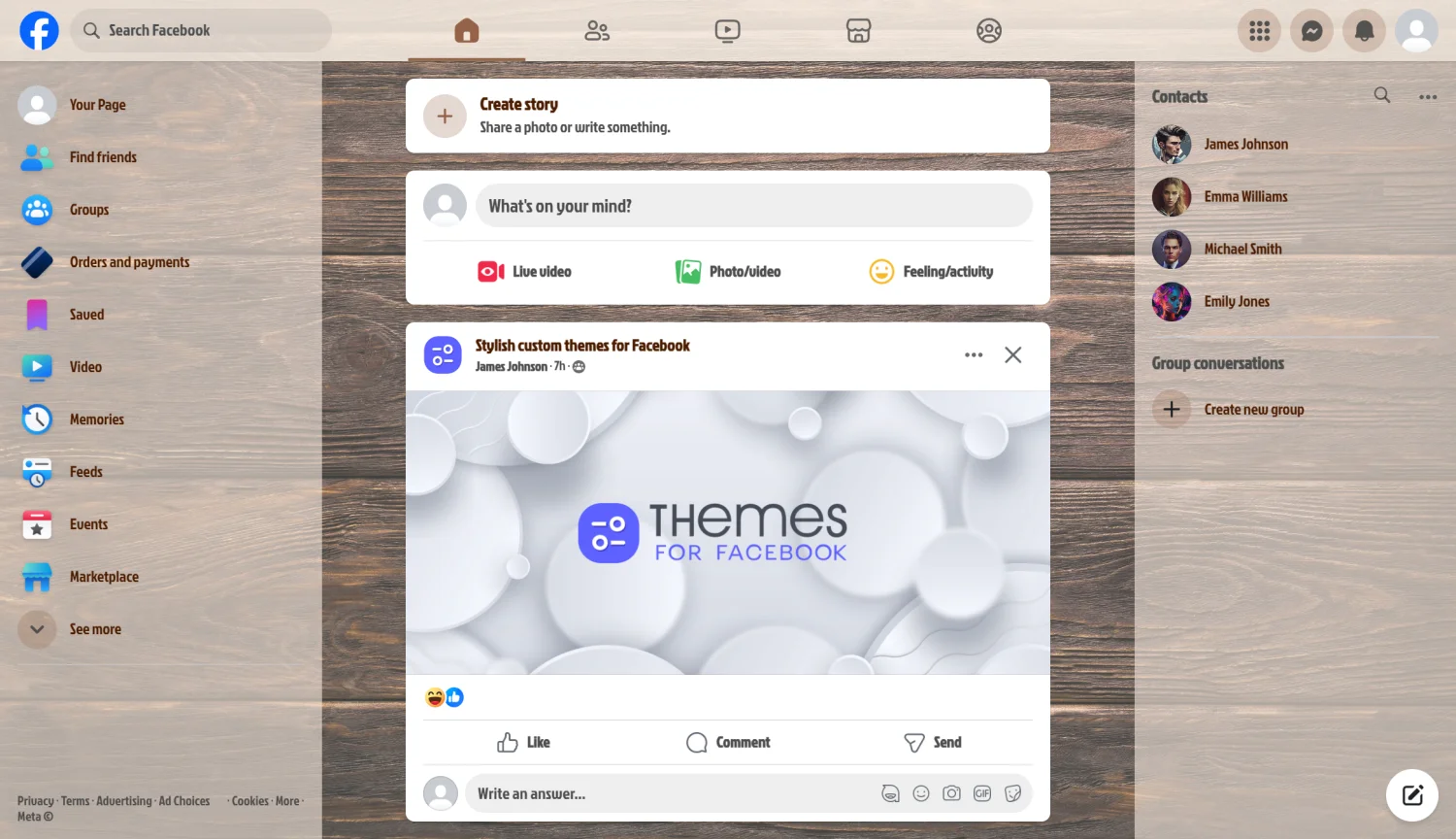 Brown wooden boards texture theme for facebook light mode