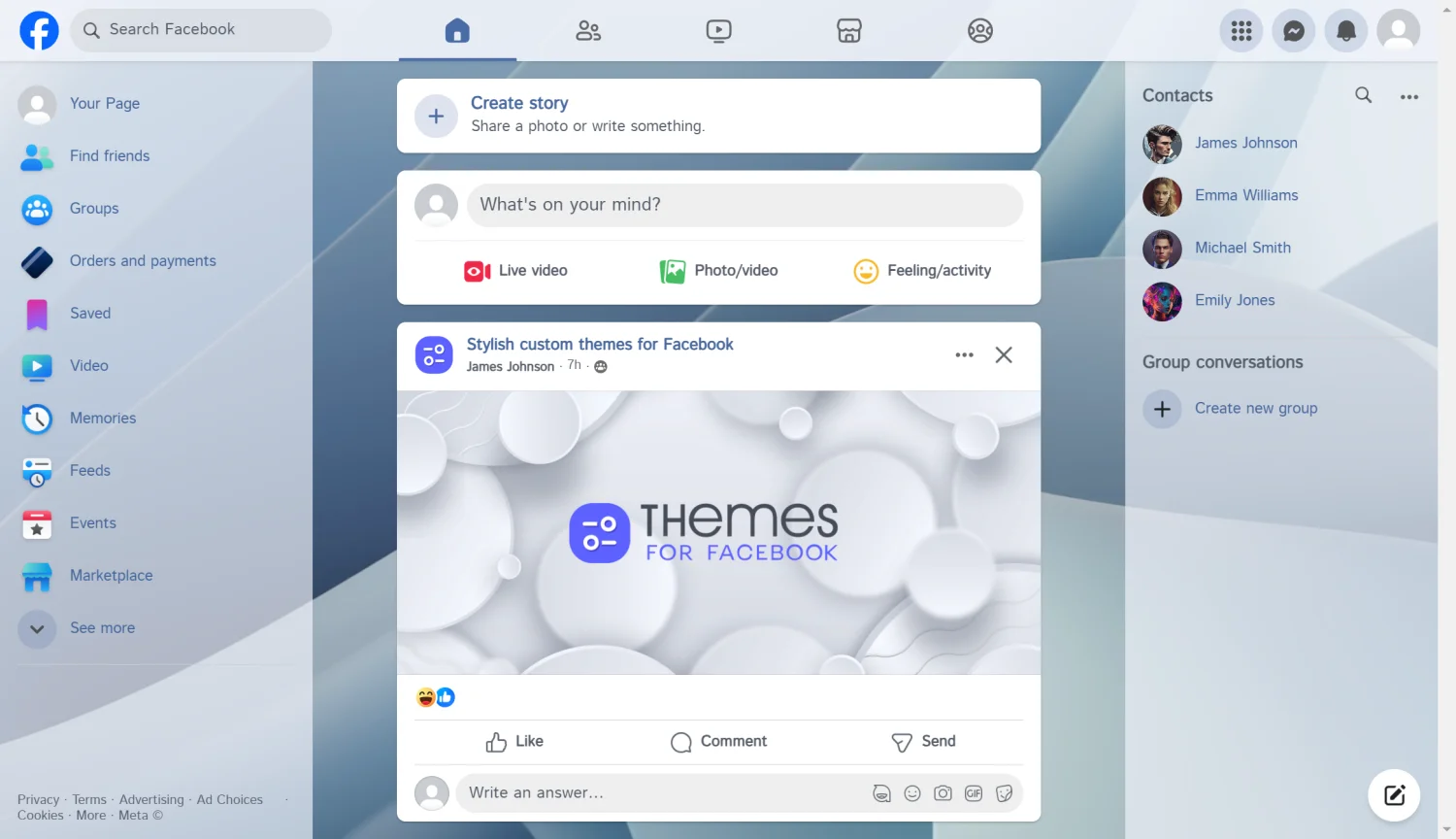Stylish abstract Windows 11 minimalistic theme for facebook light mode