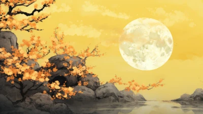 Autumnal Moonrise Over Serene Waters theme for Facebook