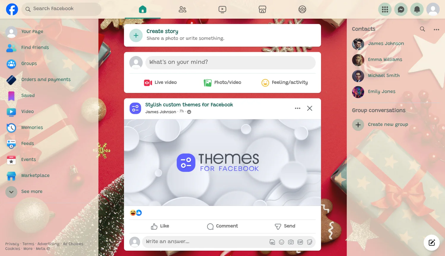 Christmas holidays red background theme for facebook light mode
