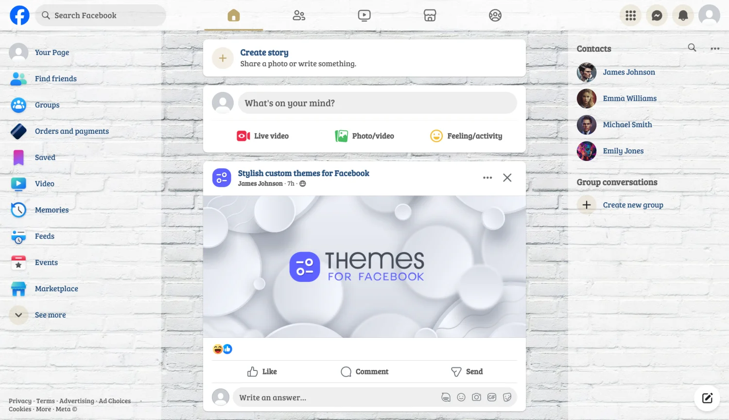 White brick wall texture pattern theme for facebook light mode